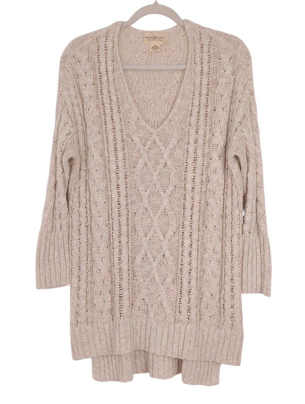Ralph Lauren Denim & Supply tunic sweater linen cotton open cable knit coastal